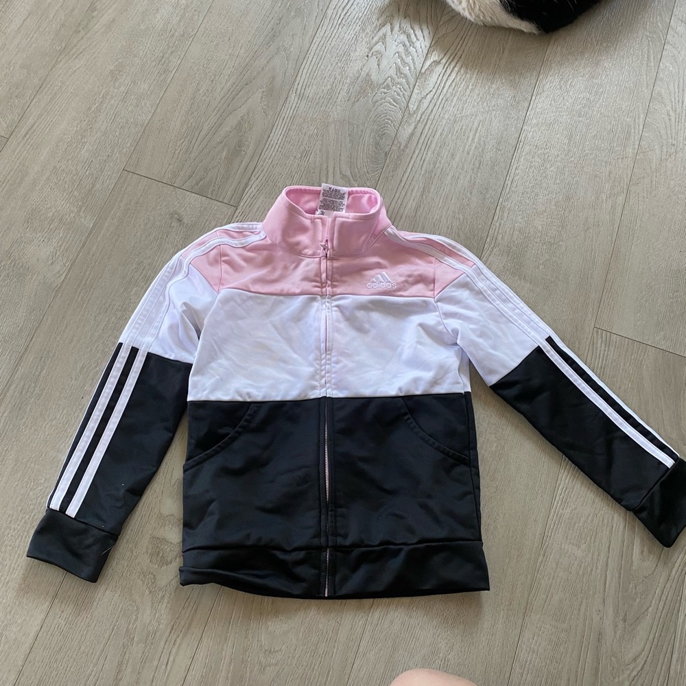 Adidas Pink and White Colorblock Track Jacket